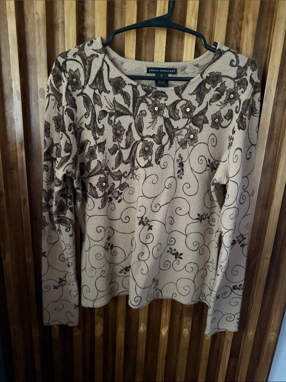 Sarah Spencer Lambswool Angora Floral Embellished Knit Sweater Cottagecore. M